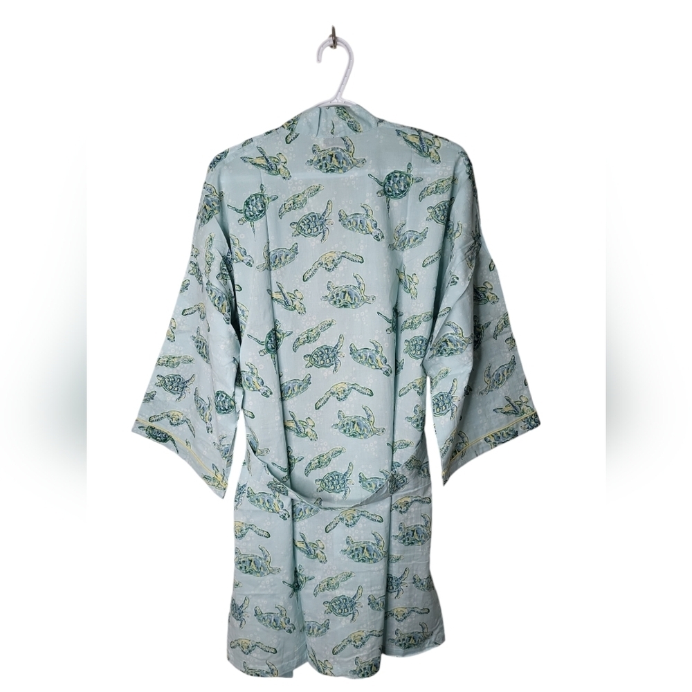 Mahogany Turtle Print Cotton Robe Size S Light Green Kimono Dressing Gown - Picture 2 of 11
